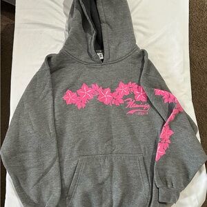 Youth Gray Hoodie with Fuchsia Floral Design